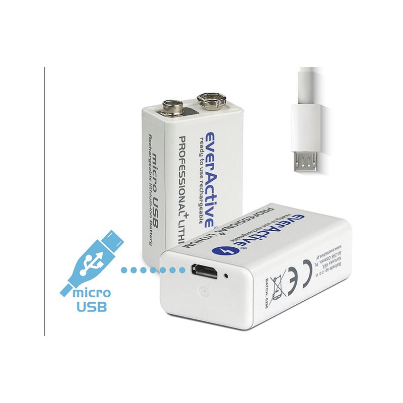 Rechargeable battery 9V 6F22 Li-ion 550 mAh micro USB Ready to Use