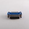 Conector subD azul 15 pinos masculino THT padrão 9.4mm com rosca angular de 90"
