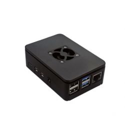 Black box with cooling fan and heatsinks for Raspberry Pi 4 model B